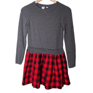 Gap Buffalo Plaid Ribbed Sweater Dress Red Black Ruffles Kids XL